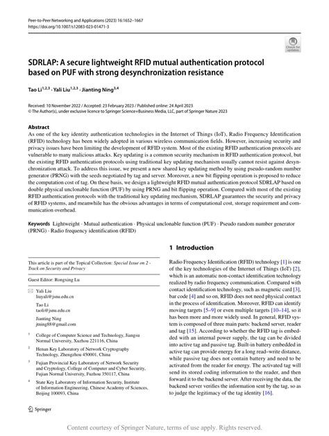 SDRLAP: A secure lightweight RFID mutual authentication 